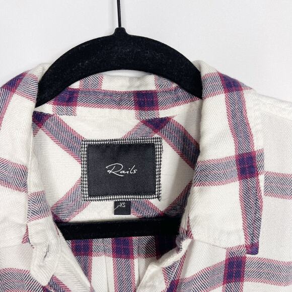 Rails Womens XSmall White Red Plaid Hunter Flannel Button Down Shirt Long Sleeve - Picture 5 of 8